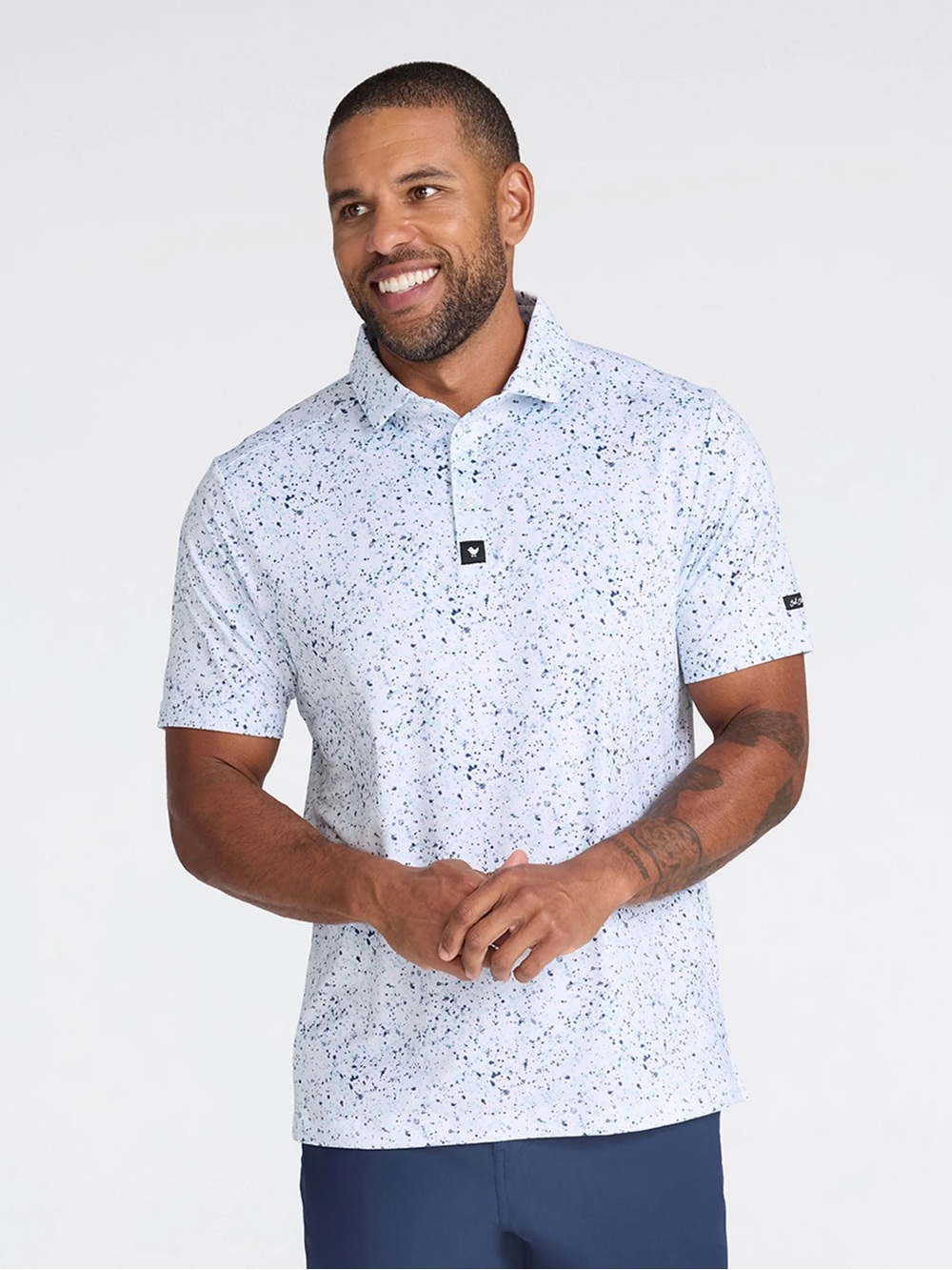 NWT Bad Birdie Men’s PAINT SPLATTER 3 Golf Polo  Large White/Navy $88 MSRP